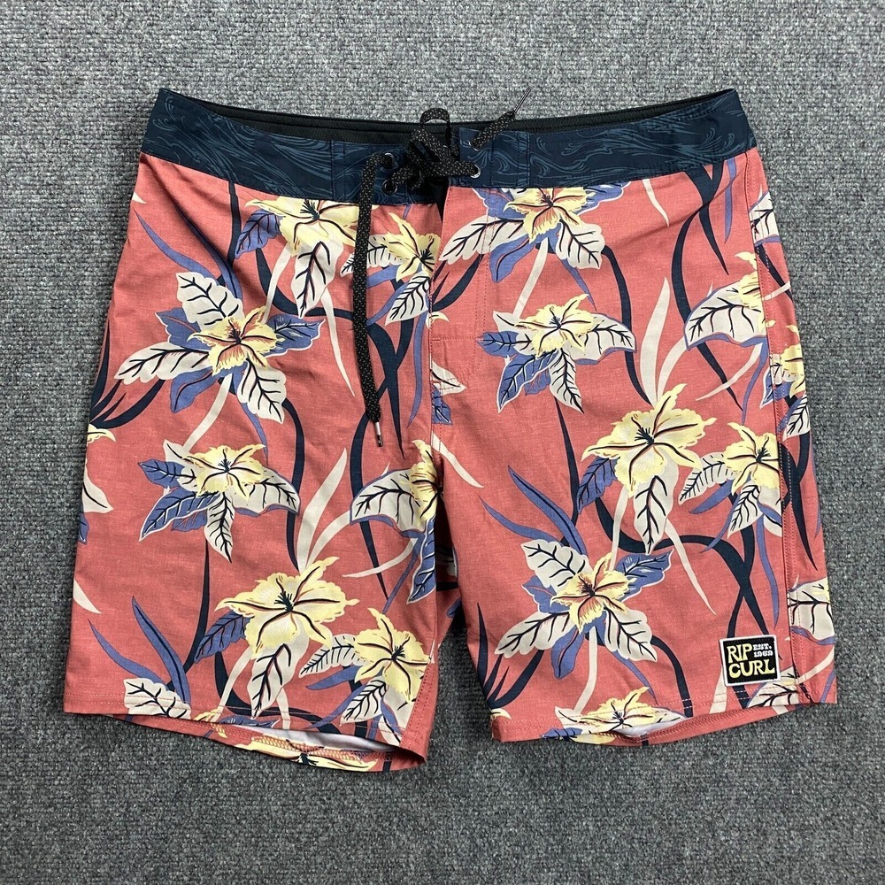 Rip Curl Board Shorts Adults 34 Mirage‎ Red Floral Drawstring Polyester Mens